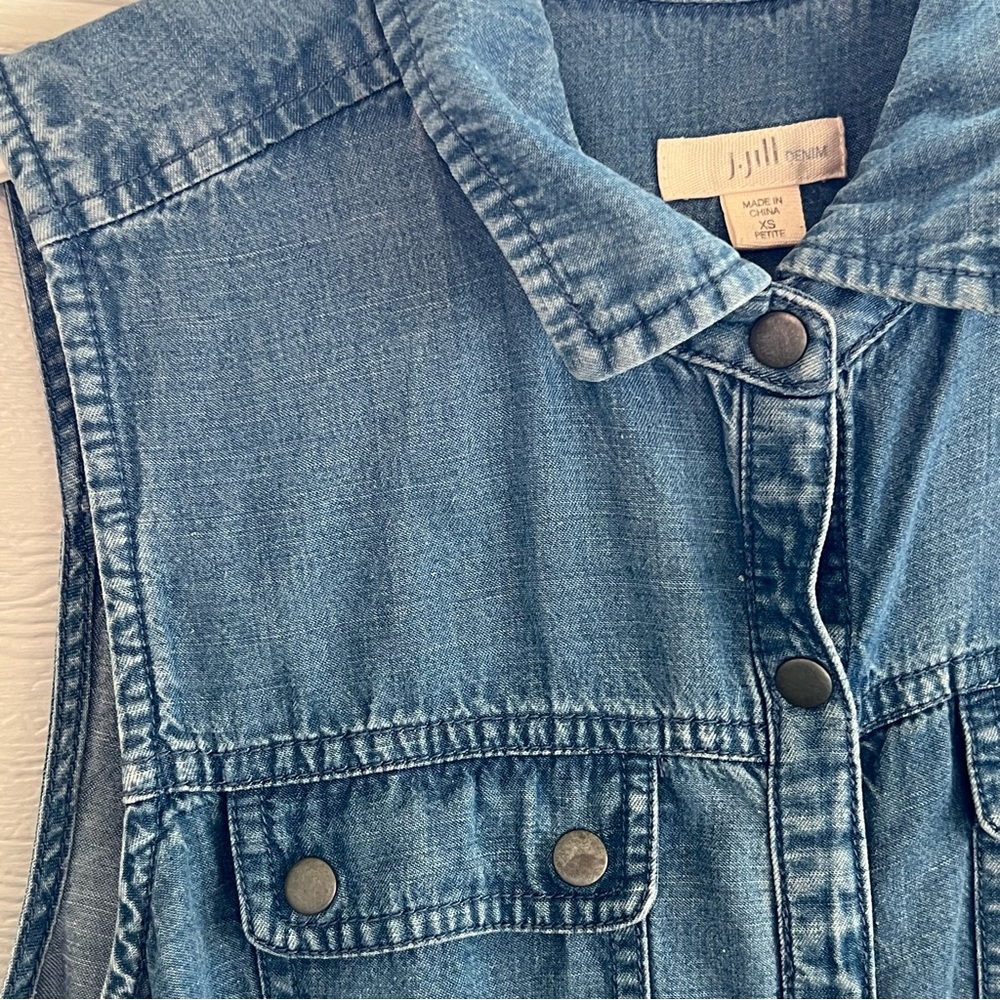 J. Jill Chambray Denim Sleeveless Midi Dress Tencel Lyocell Linen Blue Size XS - Picture 4 of 10